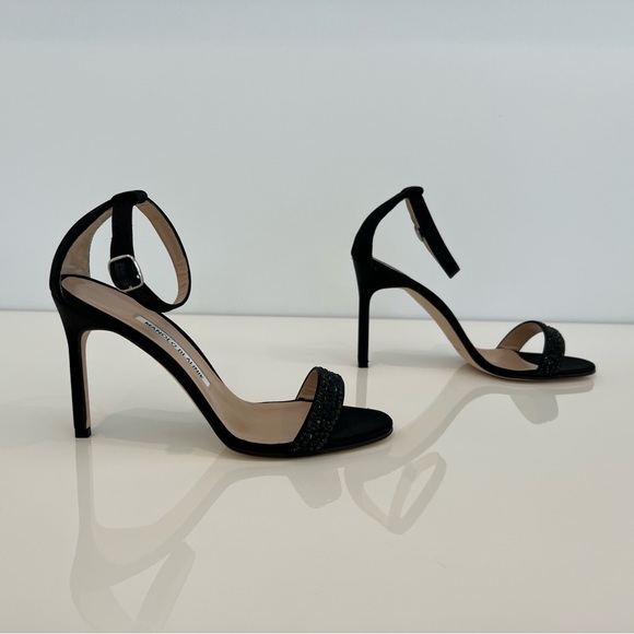 MANOLO BLAHNIK BLACK CRYSTAL SANDALS 7.5 NEW! - Picture 17 of 17